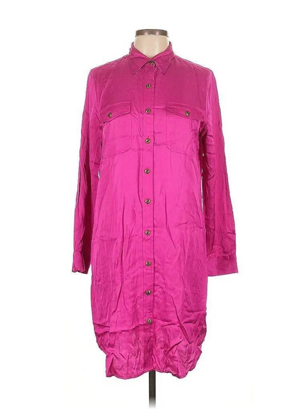 Lauren Ralph Lauren Sz 12 P $155 Pink Satin Collared Long Sleeve Shirtdress Y2K